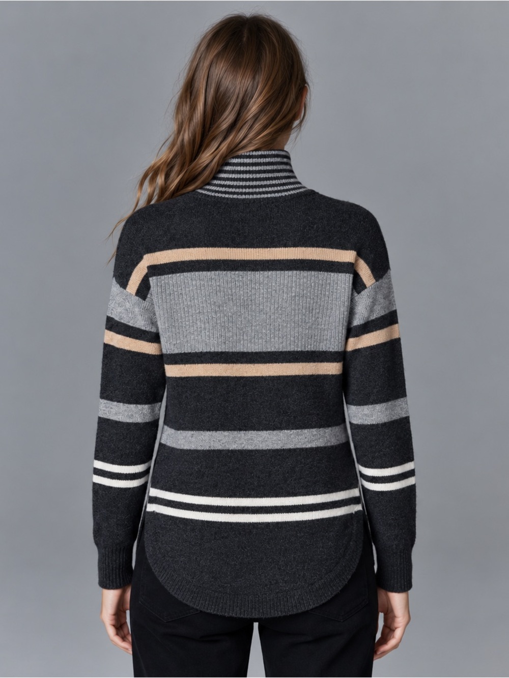 Autumn Cashmere XS 100% Cashmere Striped Turtleneck Quiet Luxury Sweater Soft - Picture 2 of 9